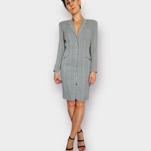 Vintage 90s Tahari Gray Black Striped‎ Blazer Dress